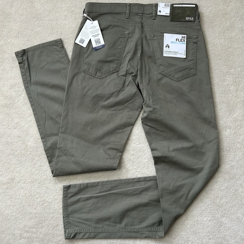 Brax Feel Good Men's 30x32 Modern Fit Chuck Hi Flex Cotton Pants Green
